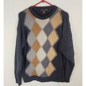 Vintage Liberty Sweaters tan and grey argyle sweater Size Medium Preppy Dadcore